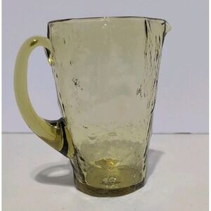 Morgantown Crinkle Topaz /Green Glass Pitcher 6.5' Vintage MCM Classic Tea